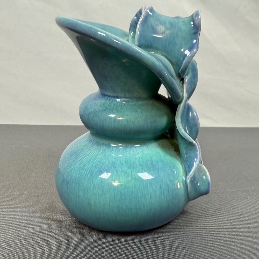 Turquoise‎ Blue Ceramic Bow Vase Vintage Studio Pottery Unique Accent Decor - Picture 2 of 8